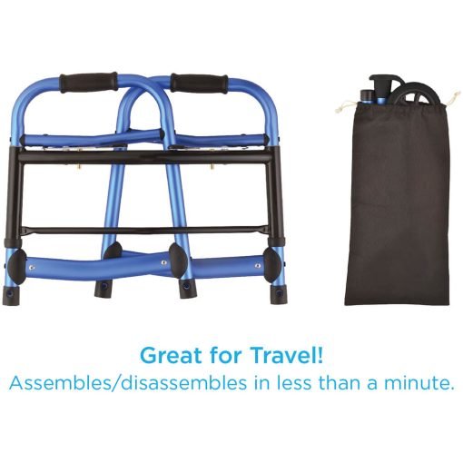 Nova Folding Walker with 5 Inch Wheels with Mobility Bag, Blue