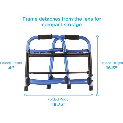 Nova Folding Walker with 5 Inch Wheels with Mobility Bag, Blue