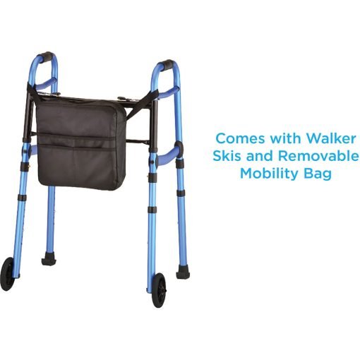 Nova Folding Walker with 5 Inch Wheels with Mobility Bag, Blue