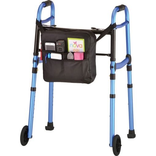 Nova Folding Walker with 5 Inch Wheels and Mobility Bag, Blue