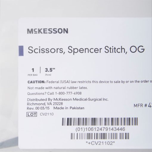 McKesson Spencer Stitch Suture Scissors, Delicate Hook Blunt Tips, Stainless Steel, Finger Ring, NonSterile – 3-1/2 Inch (Pack Of 1 ) - Image 3