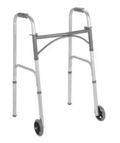 McKesson Adult Steel Folding Walker with Wheels – 350 lbs. Weight Capacity (Case of 4)