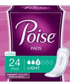 Poise Adult Disposable Bladder Control Pad Long Length, Light Absorbency One Size Fits Most (Pack of 24)