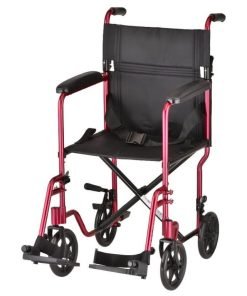 Nova 19 inch Transport Chair with Fixed Arms - Red